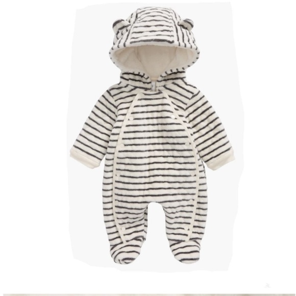 NWT Nordstrom Baby Stripe Hoodie Outfit 6 months Footie & Ears - Picture 1 of 7
